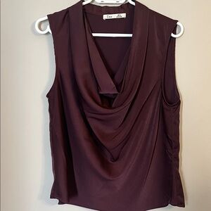 Dex Plum Draped Cowl Neck Sleeveless Blouse